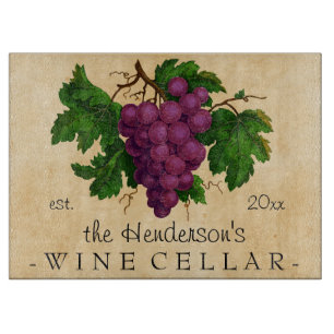 Wine Cellar with Grapes Vintage Personalised Name Cutting Board
