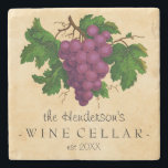 Wine Cellar with Grapes Vintage Personalised Name Stone Coaster<br><div class="desc">Create your own, custom vintage-looking wine cellar stone coaster with this easy template. This elegant drink coaster features an antique cluster of purple grapes, recolored and brightened so they contrast nicely against the aged, slightly stained parchment background. The text reads [Your Name's] Wine Cellar, established [year]. All text can be...</div>