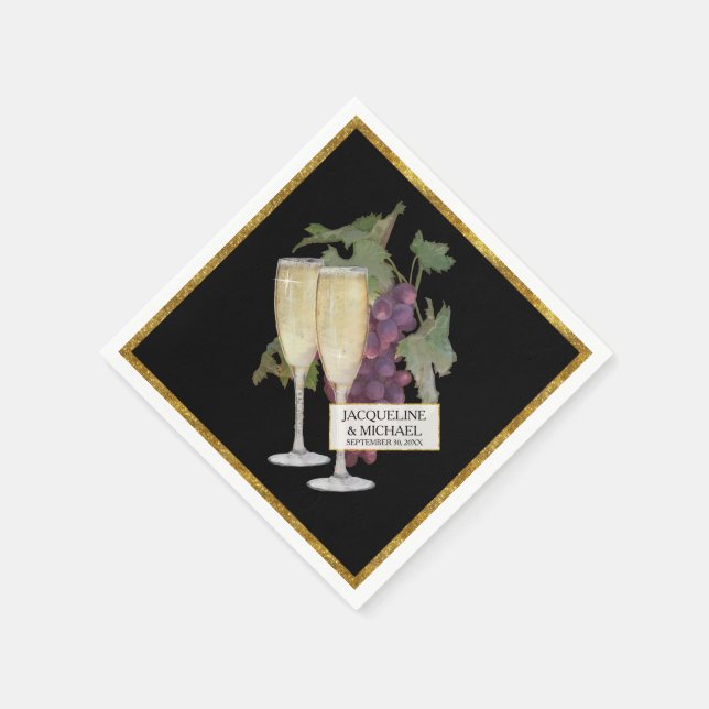 Wine Champagne Glasses Bridal Reception Decor Napkin (Corner)