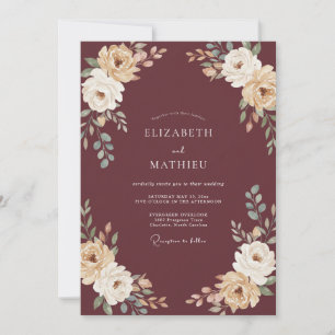 Wine Champagne Ranunculus Sage Wedding Invitation