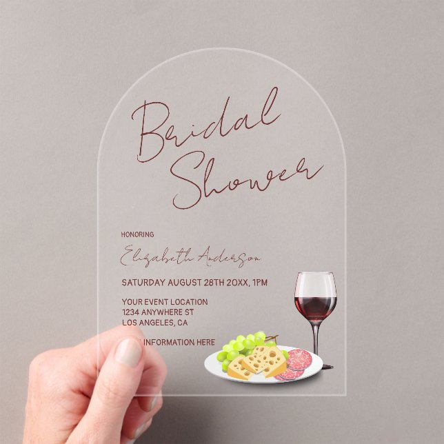 Wine & Charcuterie Bridal Shower Acrylic Invitations (Insitu (Handheld))