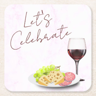 Wine & Charcuterie Square Paper Coaster