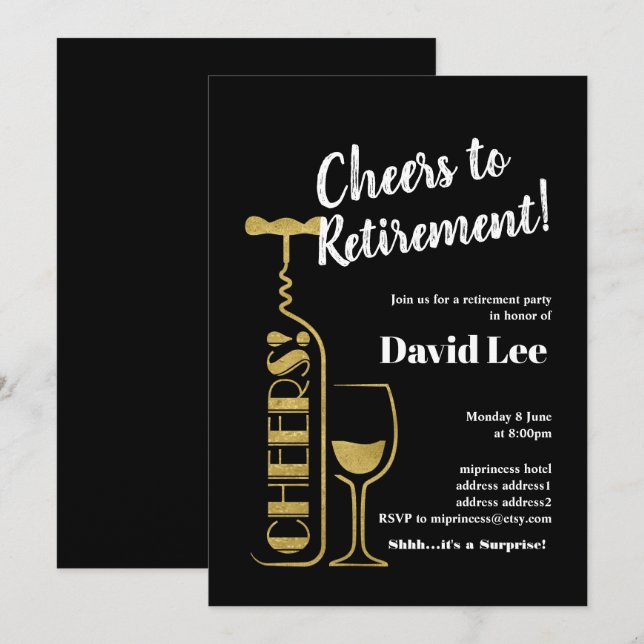 Wine, cheers to retirement, invitation (Front/Back)