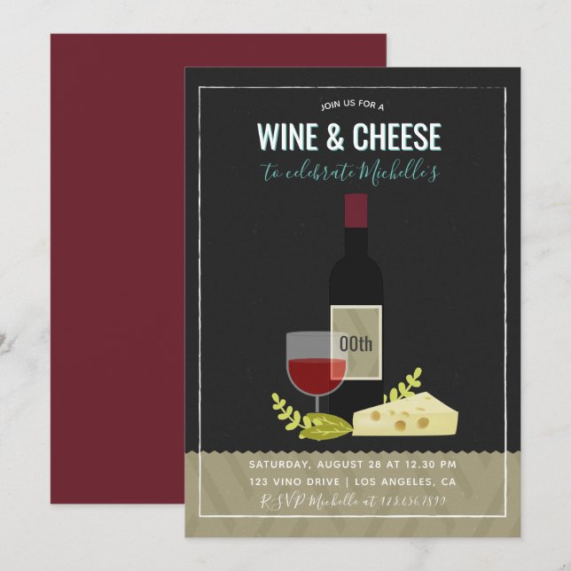Wine & Cheese Birthday Party Invitation (Front/Back)