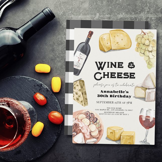 Wine & Cheese Charcuterie Gingham Adult Birthday Invitation (Creator Uploaded)