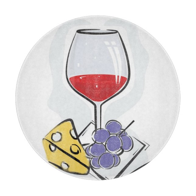Wine & Cheese Decorative Glass Cutting Board (Front)