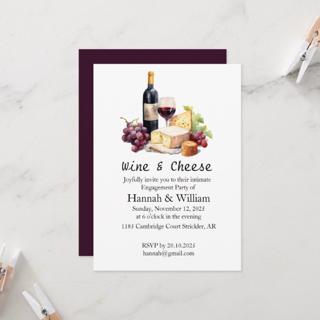 Wine & Cheese Engagement Party Invitation (Front/Back In Situ)