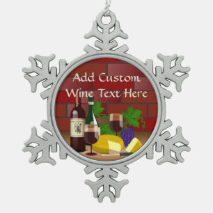 Wine Cheese Kitchen Scene Snowflake Pewter Christmas Ornament