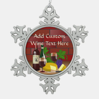 Wine Cheese Kitchen Scene Snowflake Pewter Christmas Ornament