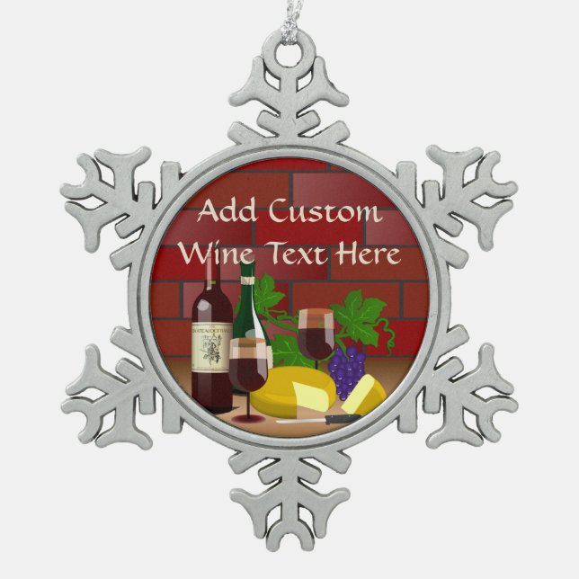 Wine Cheese Kitchen Scene Snowflake Pewter Christmas Ornament (Front)