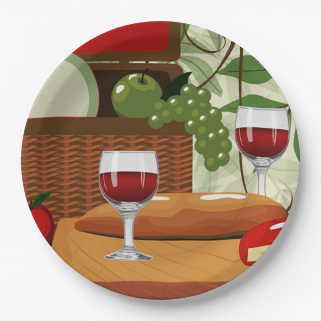 Wine Cheese Picnic Party Plates (Front)