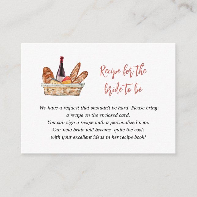 Wine & Cheese Recipe request Bridal Shower Enclosure Card (Front)