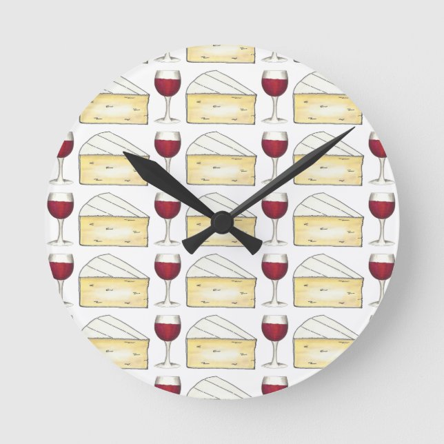 Wine Cheese Red Wine Glass Brie Foodie Winery Round Clock (Front)