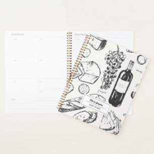 Wine & Cheese Sketch Personalised 2027 Monthly Planner