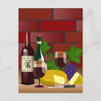Wine Cheese Table Scene Postcard