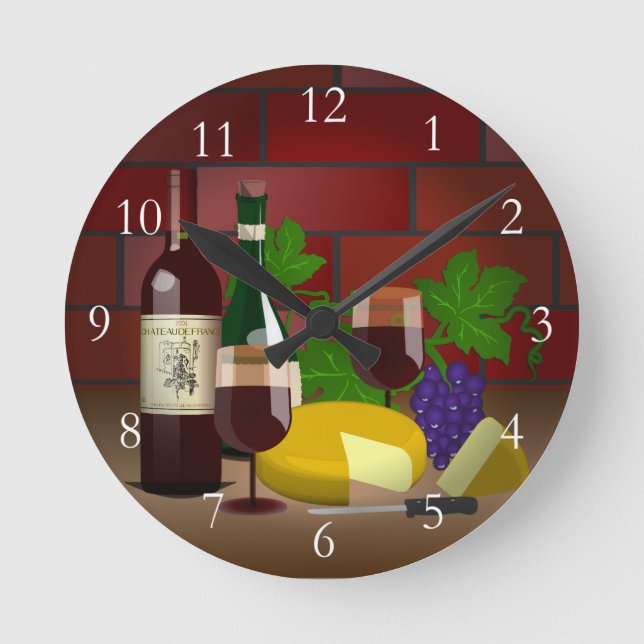 Wine Cheese Table Scene Round Clock (Front)