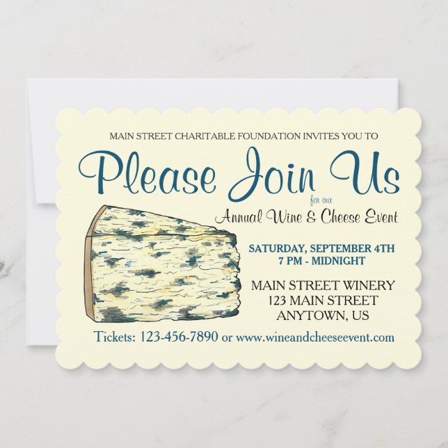 Wine Cheese Tasting Cocktail Party Stilton Blue Invitation (Front)