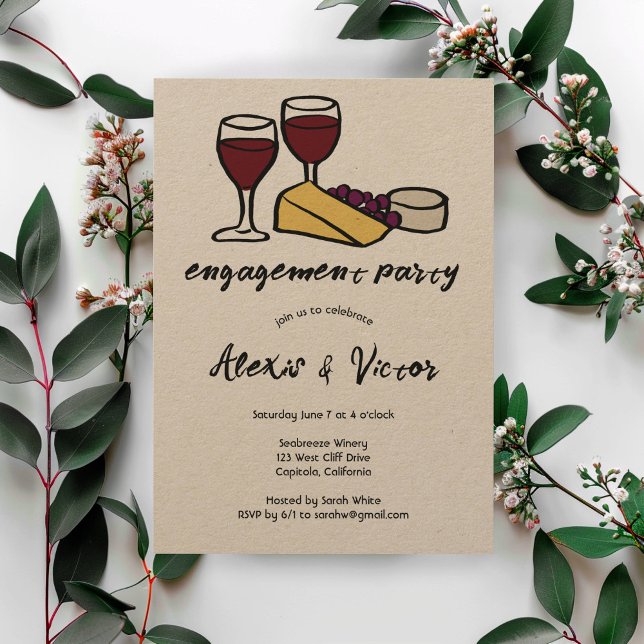 Wine & Cheese Tasting Engagement Party Kraf CUSTOM Invitation (Wine & Cheese Tasting Engagement Party Kraft Rustic CUSTOM Invitation
)