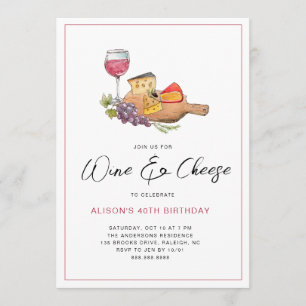 Wine & Cheese watercolor Birthday Party Invitation