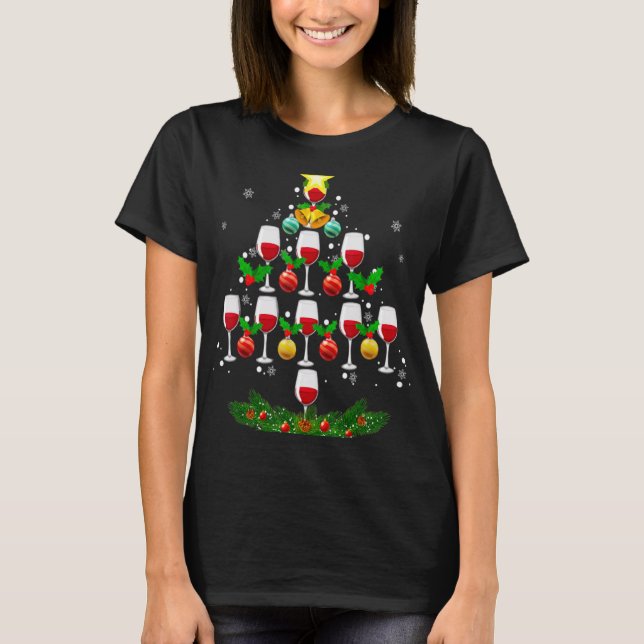 Wine Christmas Tree Ornaments Xmas Pajama Men Wom  T-Shirt (Front)