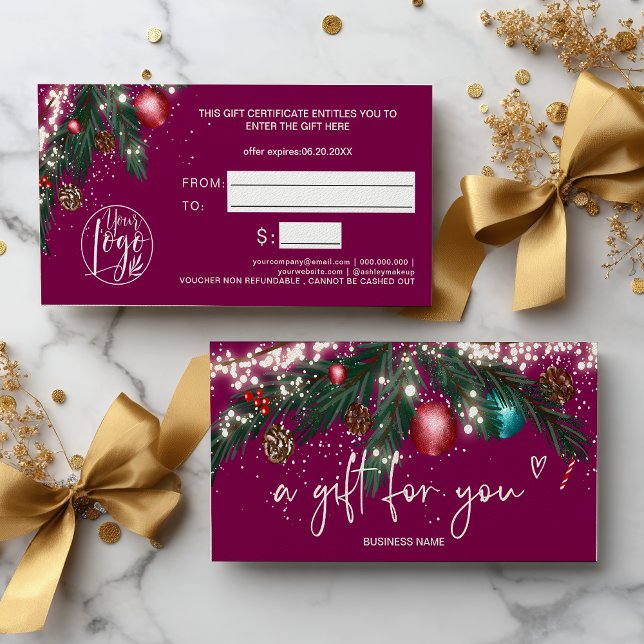 Wine Christmas wreath logo gift certificate (Wine winter wreath logo gift certificate)