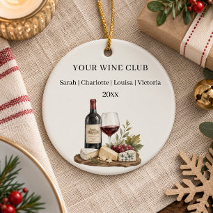 Wine club members names ceramic tree decoration