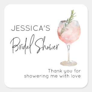 Wine Cocktail Pink Bridal Shower Favour Square Sticker