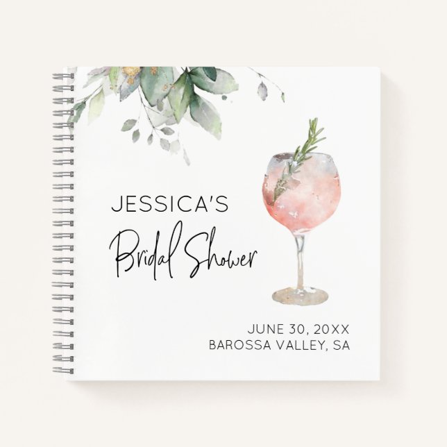 Wine Cocktail Pink Bridal Shower Guest Book (Front)