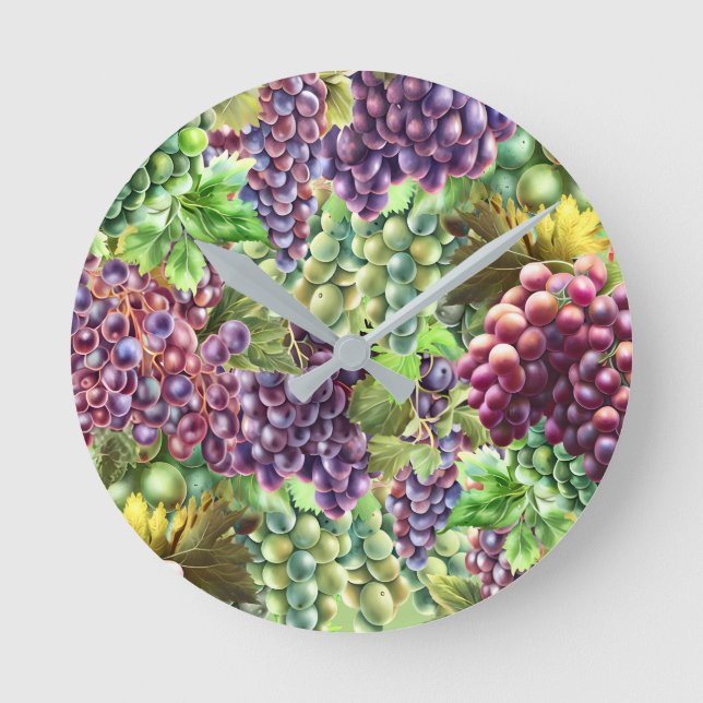Wine collage vineyard winery realistic grapes round clock (Front)