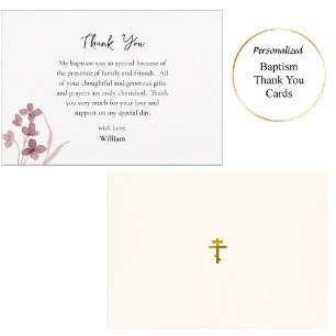 Wine-Colored Boho Flowers Orthodox Baptism Thank You Card