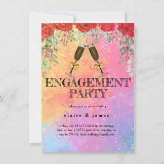 Wine Colorful Engagement Party Invitation