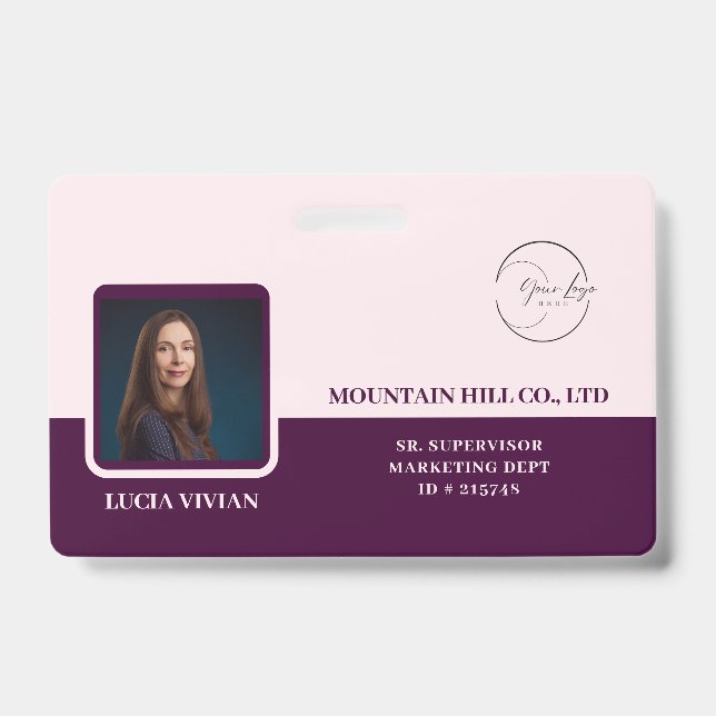 Wine Colour Royal Crimson Logo & Barcode ID Badge (Front)