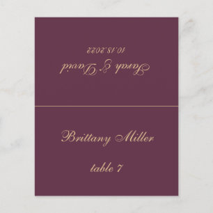 Wine Colour Wedding Place Card - Printed Guest Nam