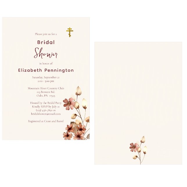 Wine-Coloured Boho Flowers Orthodox Bridal Shower Invitation (Creator Uploaded)