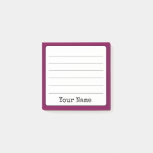 Wine Coloured Retro Add Your Name Lined Post-it Notes