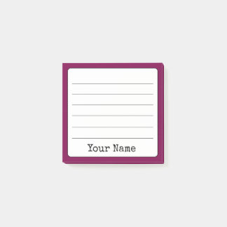 Wine Coloured Retro Add Your Name Lined  Post-it Notes