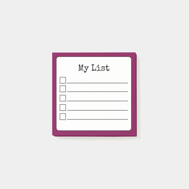 Wine Coloured Retro Lined Checklist Post-it Notes (Front)