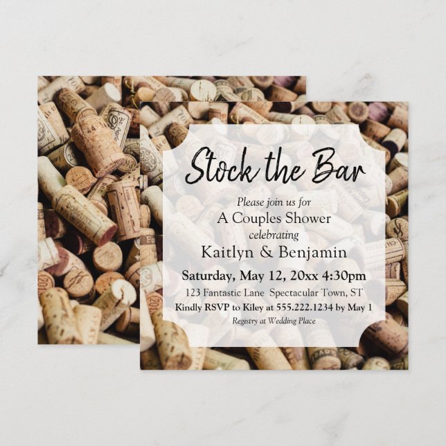Wine Cork Photo, Stock the Bar Couples Shower Invitation (Front/Back)