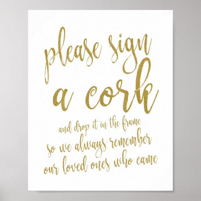 Wine Cork Wedding Guest Book Gold Glitter Sign (Front)