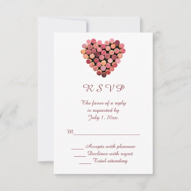 Wine Corks Heart Wedding RSVP Card (Front)