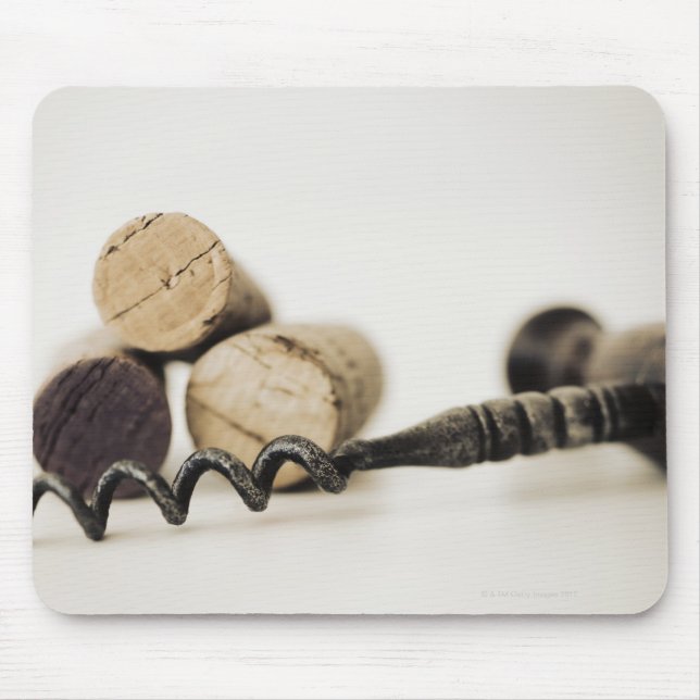 Wine corks with corkscrew mouse mat (Front)