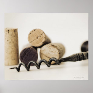 Wine corks with corkscrew poster