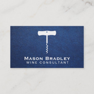 Wine Corkscrew   Blue Leather Texture Business Card