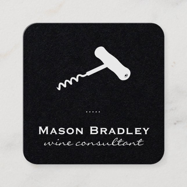 Wine Corkscrew Bottle Glass Square Business Card (Front)