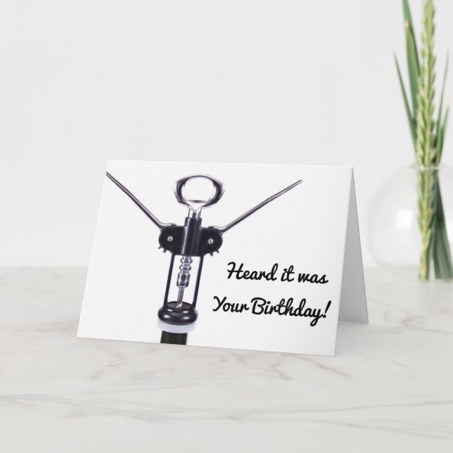 Wine Corkscrew Happy Birthday Party Card (Front)