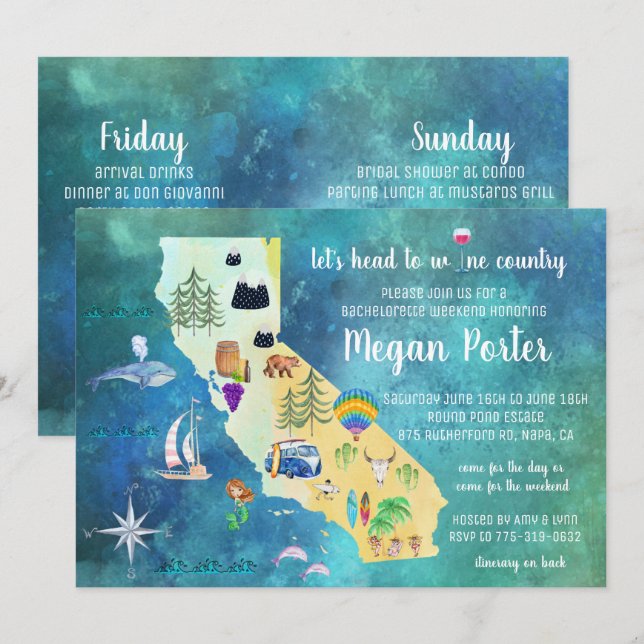 Wine Country Bachelorette Weekend Invitation (Front/Back)