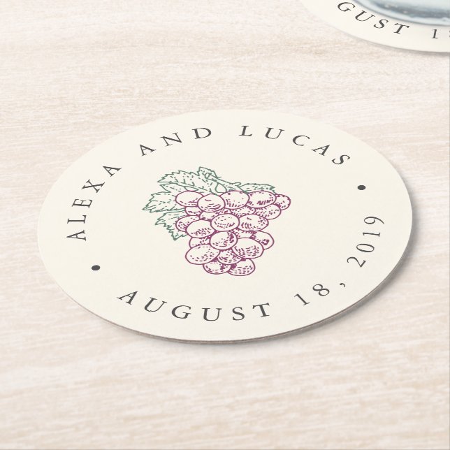 Wine Country Wedding Round Paper Coaster (Angled)