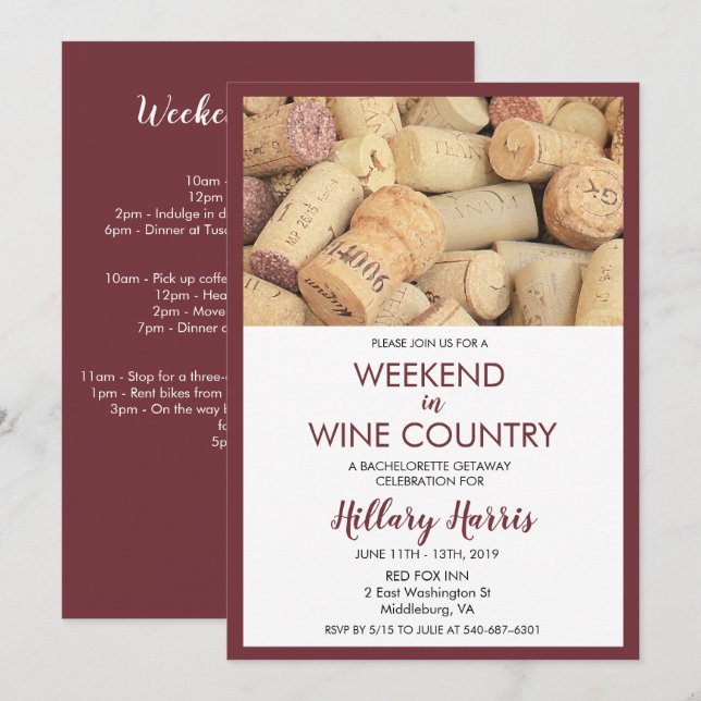Wine Country Weekend Bachelorette Invitation (Front/Back)