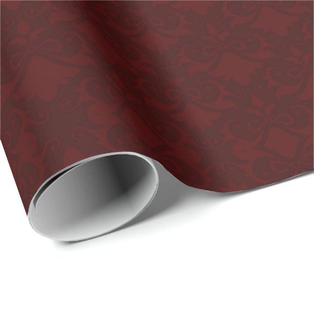 Wine Damask Bows Wrapping Paper (Roll Corner)