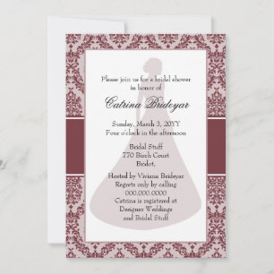 Wine Damask Bridal Shower Invitation